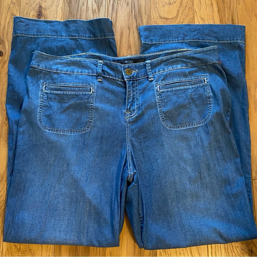 Massimo vintage trousers blue jeans pockets zipper wide leg baggy retro size 16W